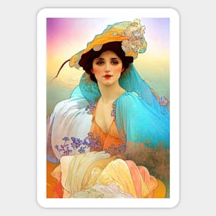 Colorful Art Nouveau Beauty, Vintage, Mucha, Gilded Age Sticker